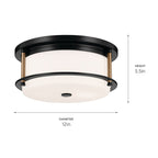 KICHLER 52595BKCPZ Brit 12 Inch 2 Light Flush Mount With Satin Etched Cased Opal Glass In Black And Champagne Bronze