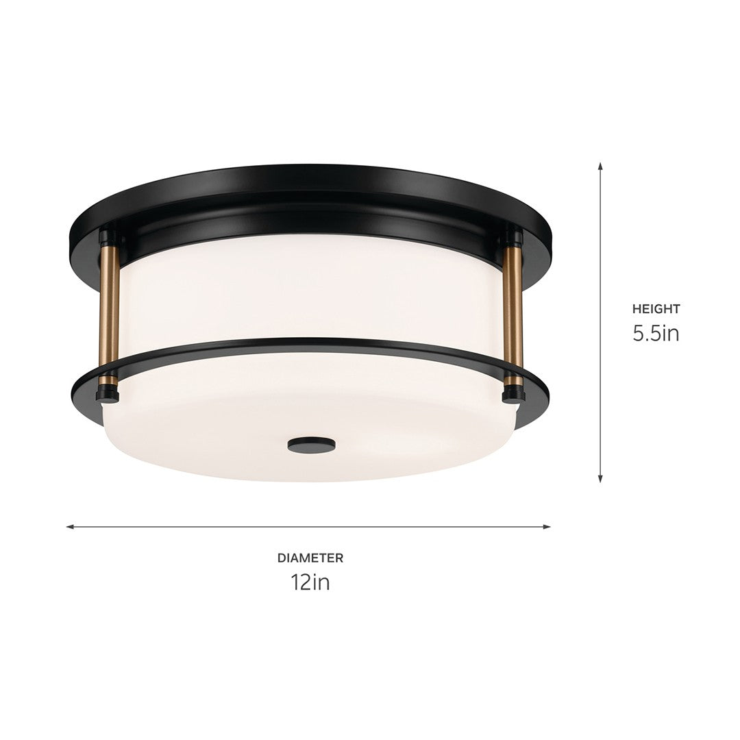 KICHLER 52595BKCPZ Brit 12 Inch 2 Light Flush Mount With Satin Etched Cased Opal Glass In Black And Champagne Bronze