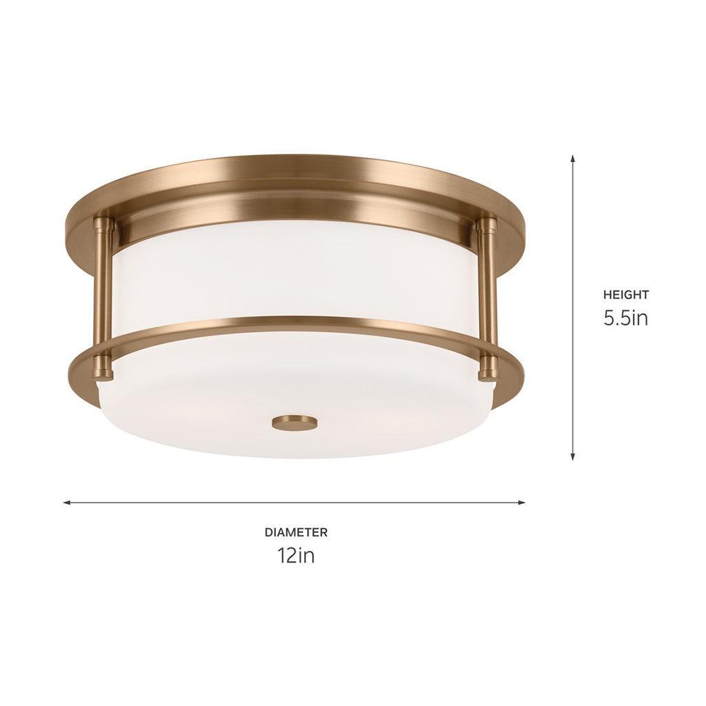 KICHLER 52595CPZ Brit 12 Inch 2 Light Flush Mount With Satin Etched Cased Opal Glass In Champagne Bronze
