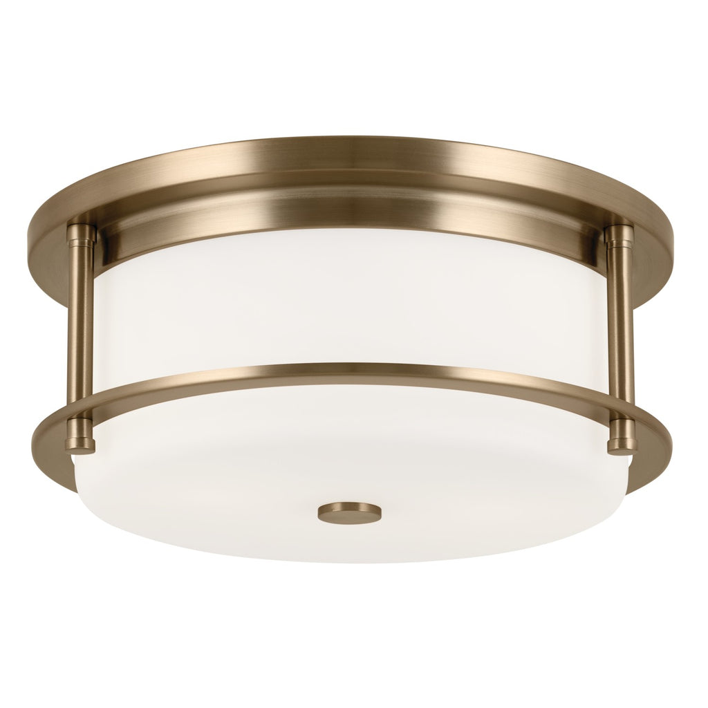 KICHLER 52595CPZ Brit 12 Inch 2 Light Flush Mount With Satin Etched Cased Opal Glass In Champagne Bronze
