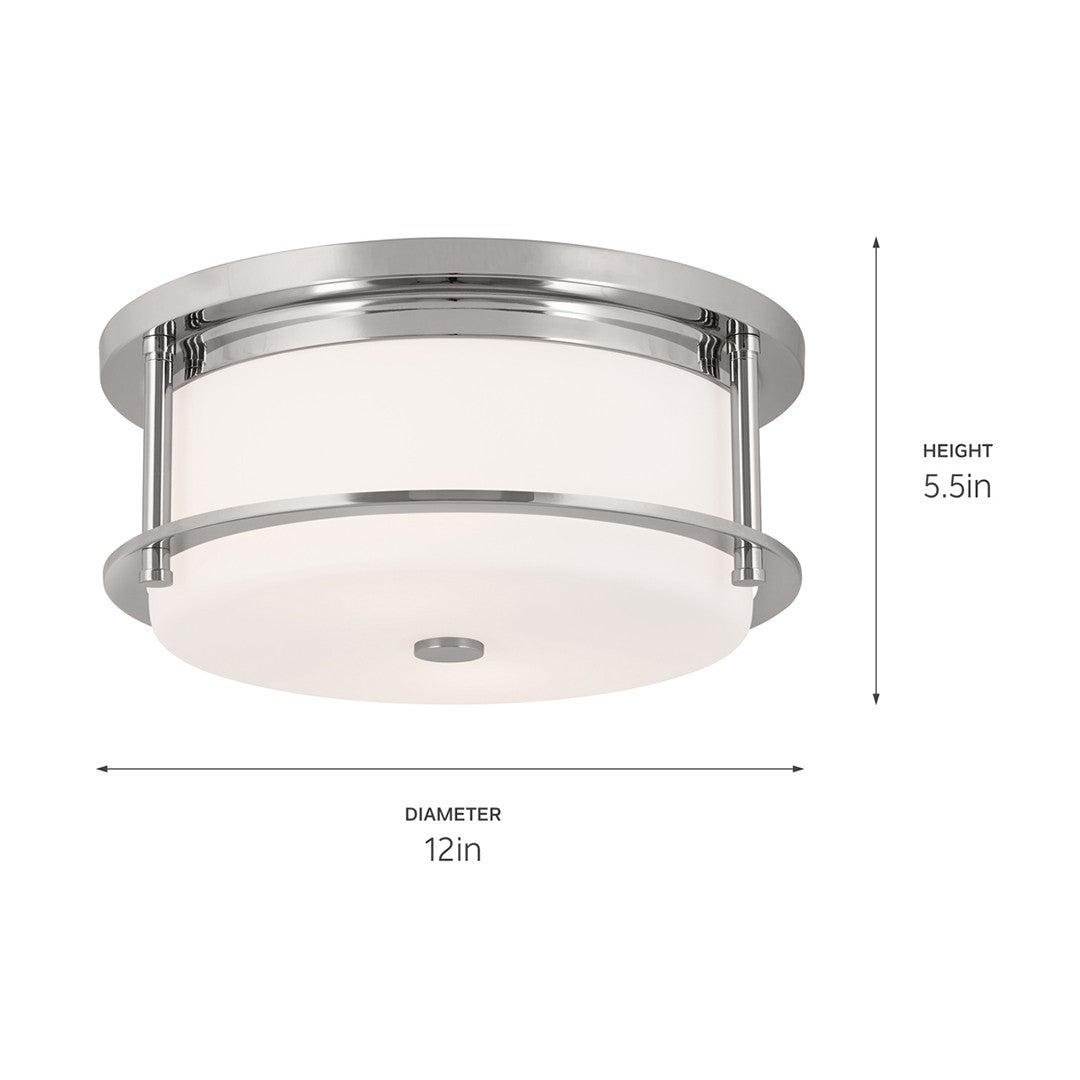 KICHLER 52595PN Brit 12 Inch 2 Light Flush Mount With Satin Etched Cased Opal Glass In Polished Nickel