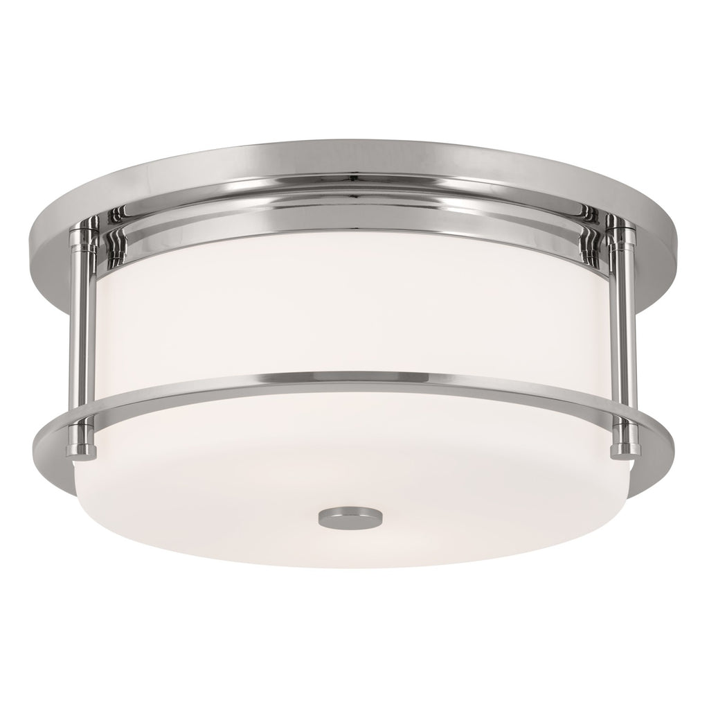 KICHLER 52595PN Brit 12 Inch 2 Light Flush Mount With Satin Etched Cased Opal Glass In Polished Nickel