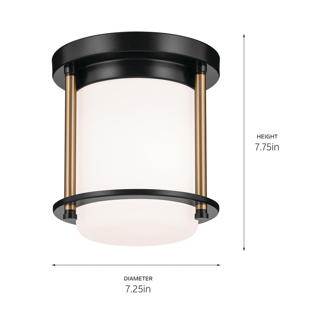 KICHLER 52596BKCPZ Brit 7.25 Inch 1 Light Flush Mount With Satin Etched Cased Opal Glass In Black And Champagne Bronze