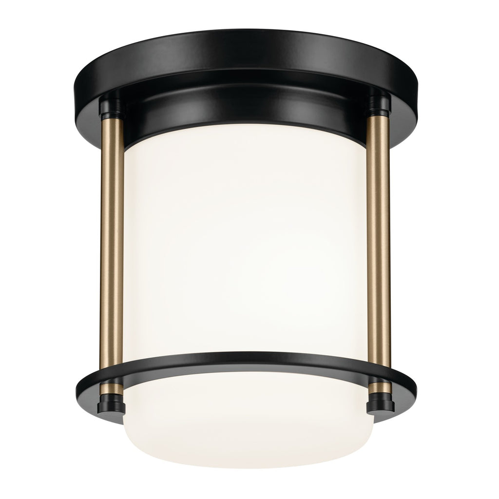 KICHLER 52596BKCPZ Brit 7.25 Inch 1 Light Flush Mount With Satin Etched Cased Opal Glass In Black And Champagne Bronze