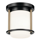 KICHLER 52596BKCPZ Brit 7.25 Inch 1 Light Flush Mount With Satin Etched Cased Opal Glass In Black And Champagne Bronze