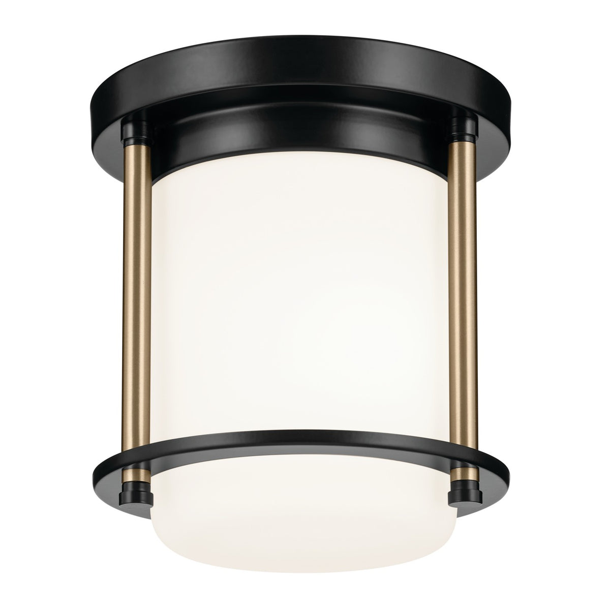 KICHLER 52596BKCPZ Brit 7.25 Inch 1 Light Flush Mount With Satin Etched Cased Opal Glass In Black And Champagne Bronze