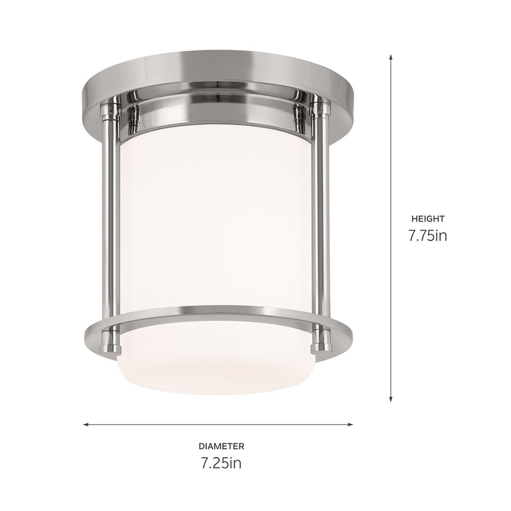 KICHLER 52596PN Brit 7.25 Inch 1 Light Flush Mount With Satin Etched Cased Opal Glass In Polished Nickel