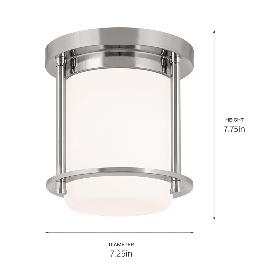 KICHLER 52596PN Brit 7.25 Inch 1 Light Flush Mount With Satin Etched Cased Opal Glass In Polished Nickel