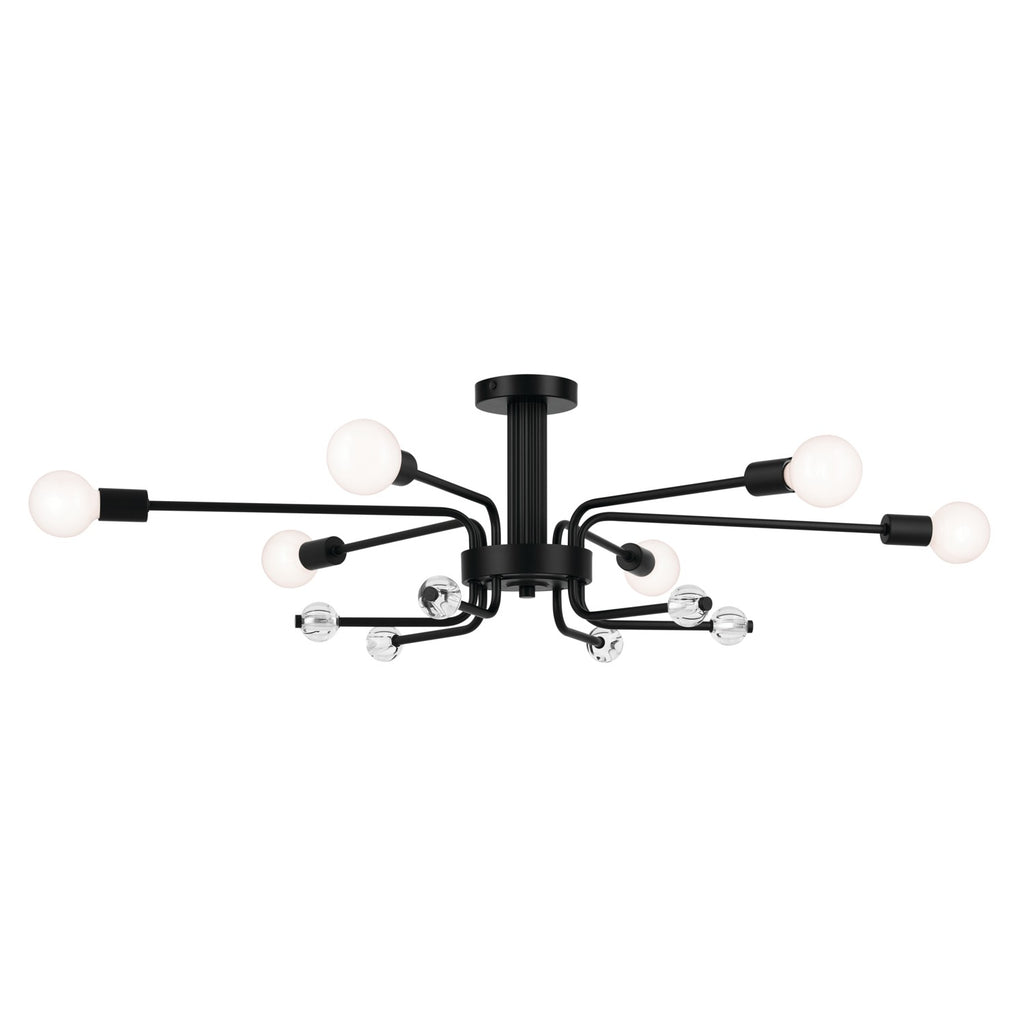 KICHLER 52602BK Ocala 41.25 Inch 6 Light Flush Mount With Clear Crystal In Black