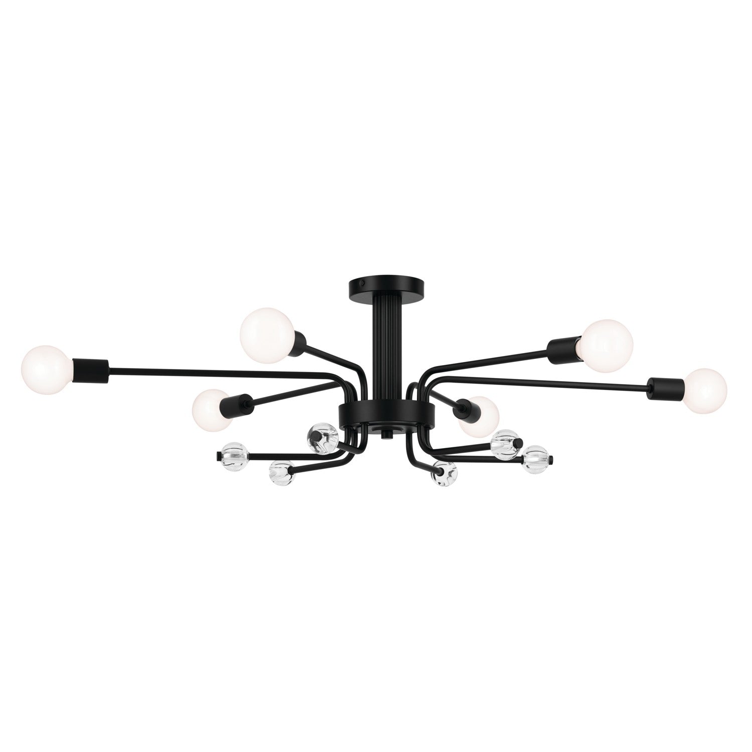 KICHLER 52602BK Ocala 41.25 Inch 6 Light Flush Mount With Clear Crystal In Black