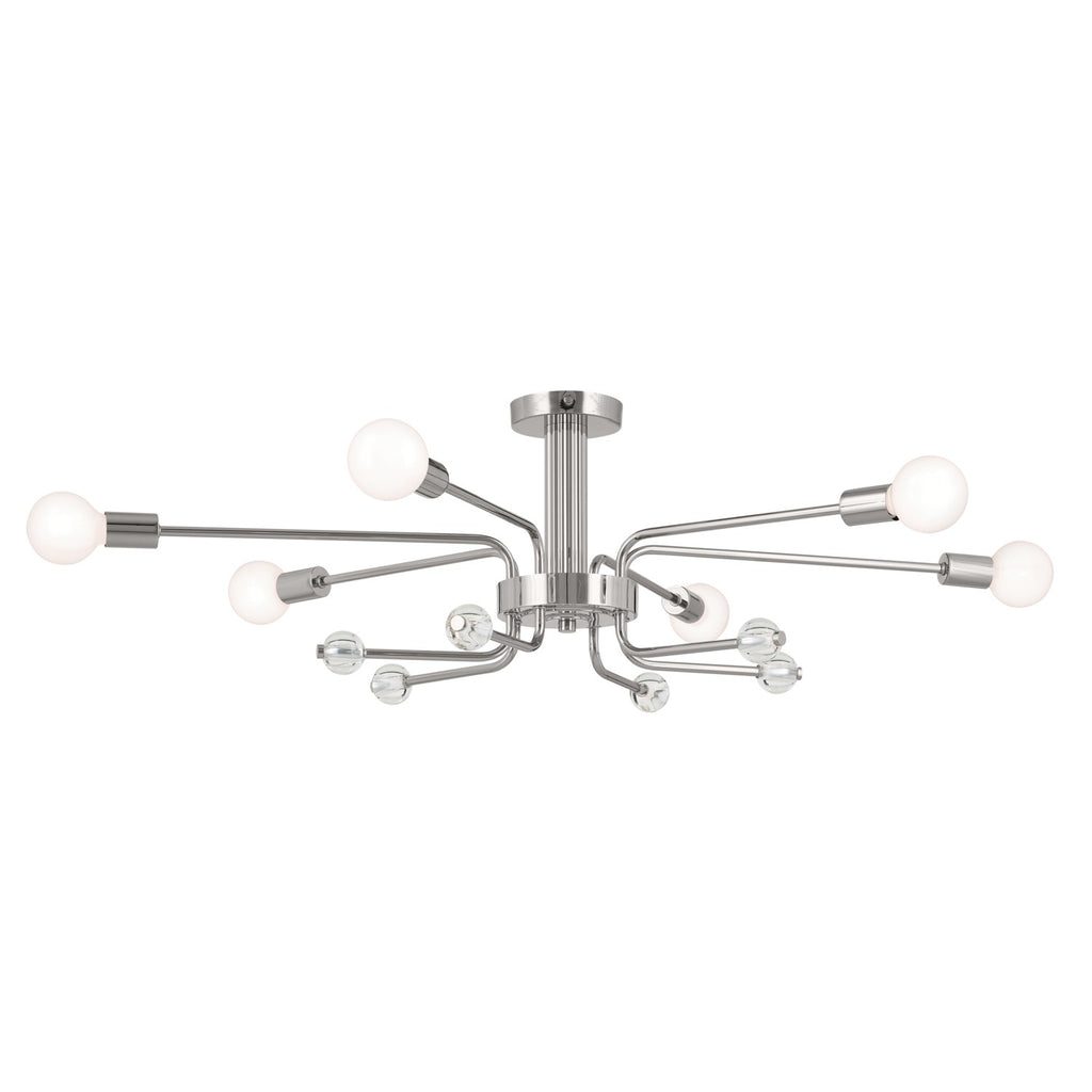 KICHLER 52602PN Ocala 41.25 Inch 6 Light Flush Mount With Clear Crystal In Polished Nickel