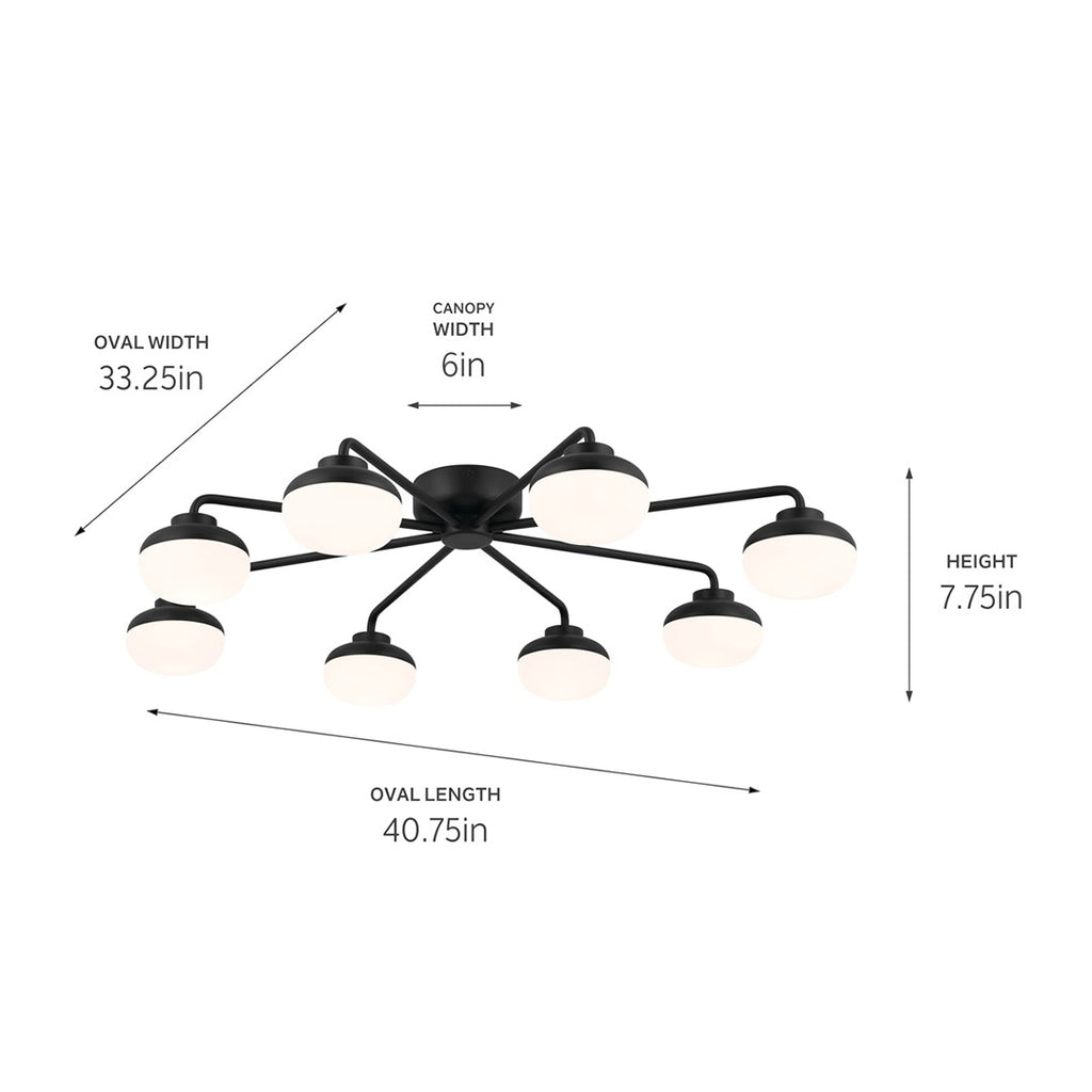 KICHLER 52608BK Remy 40.75 Inch 8 Light Led Flush Mount With Satin Etched Cased Opal Glass In Black