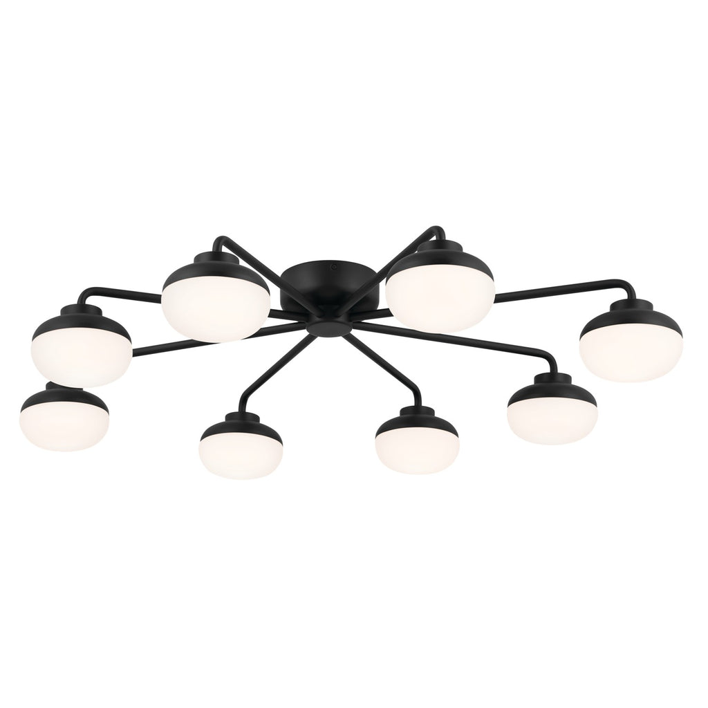 KICHLER 52608BK Remy 40.75 Inch 8 Light Led Flush Mount With Satin Etched Cased Opal Glass In Black