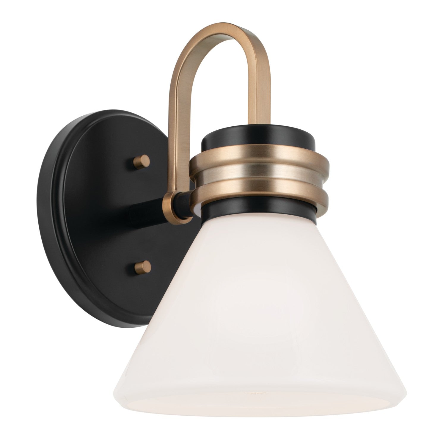 KICHLER 55153BK Farum 9.5 Inch 1 Light Wall Sconce With Opal Glass In Black With Champagne Bronze