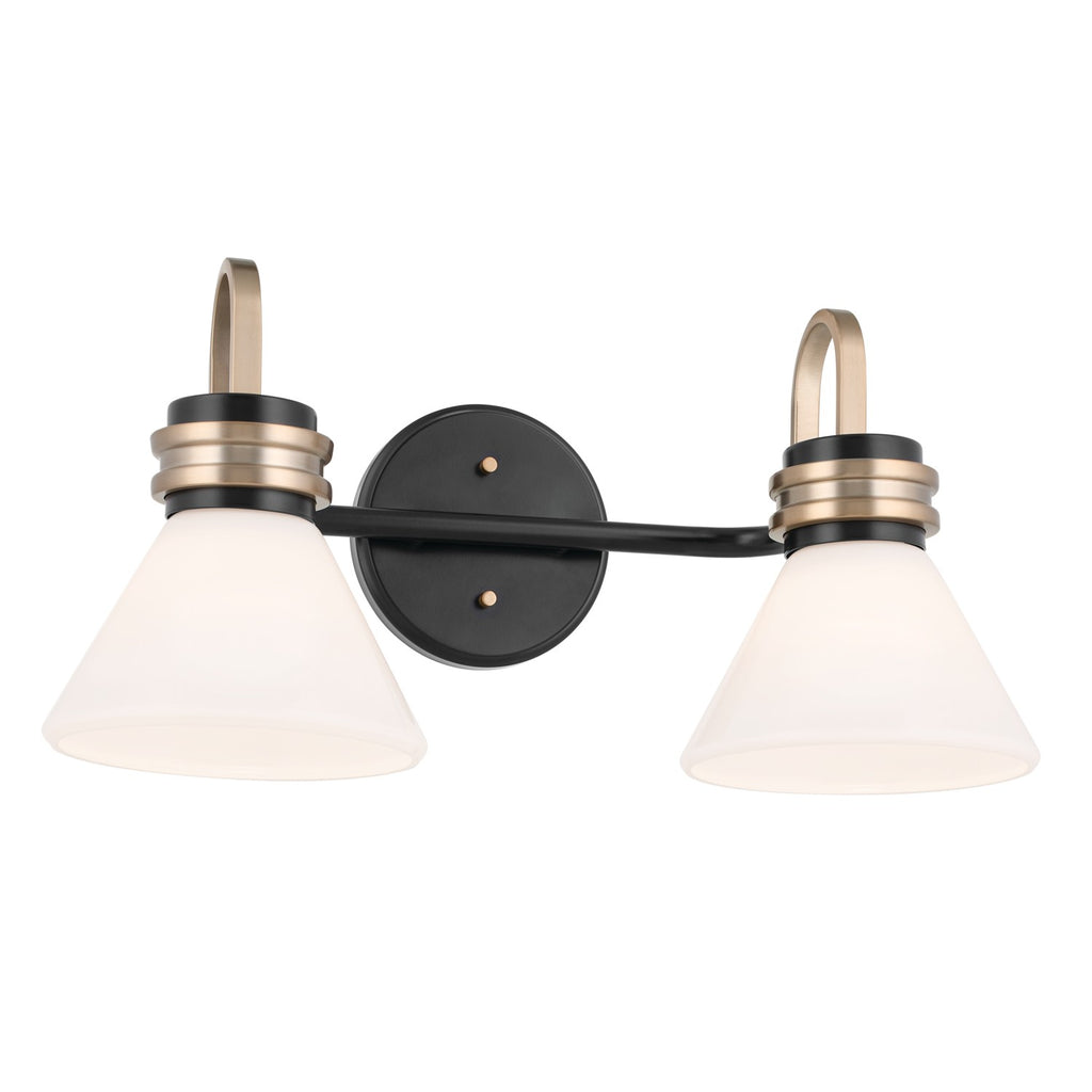 KICHLER 55154BK Farum 19.25 Inch 2 Light Vanity With Opal Glass In Black With Champagne Bronze
