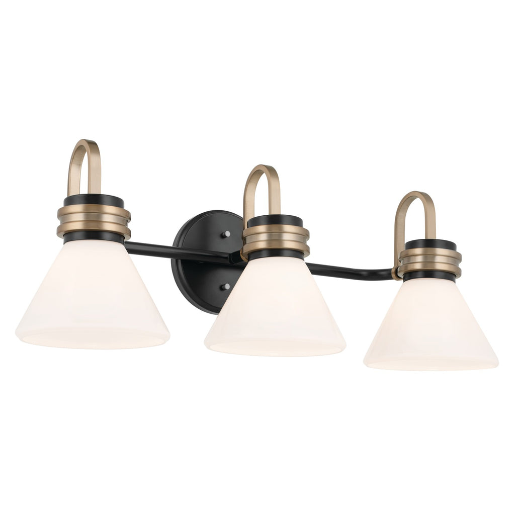 KICHLER 55155BK Farum 26 Inch 3 Light Vanity With Opal Glass In Black With Champagne Bronze