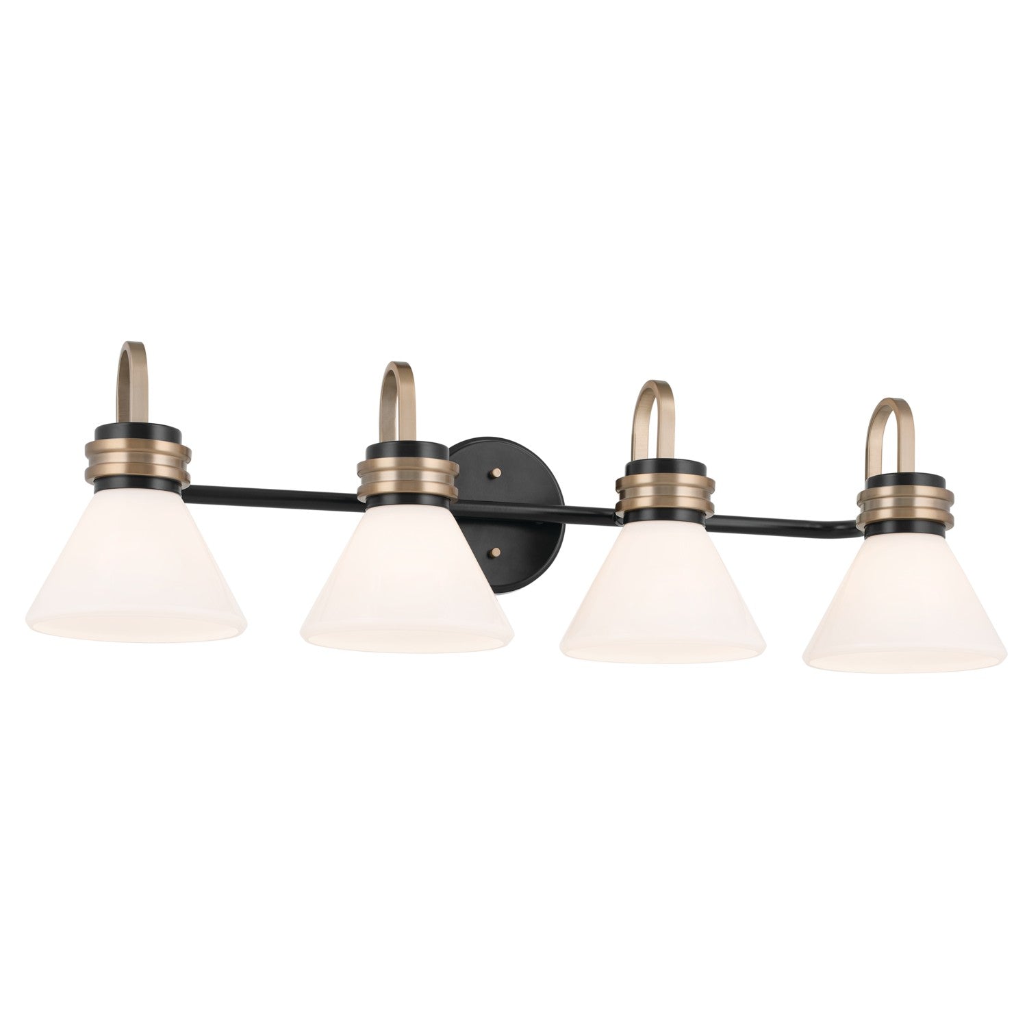 KICHLER 55156BK Farum 34 Inch 4 Light Vanity With Opal Glass In Black With Champagne Bronze
