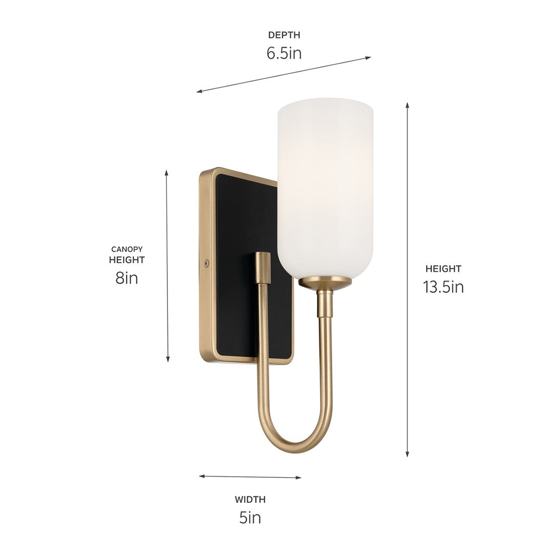 KICHLER 55161CPZ Solia 13.5 Inch 1 Light Wall Sconce With Opal Glass In Champagne Bronze With Black