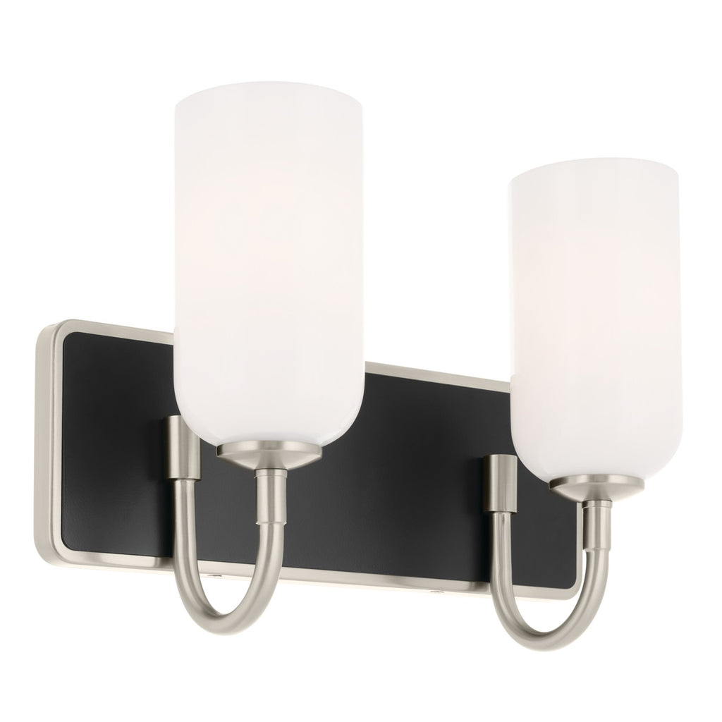 KICHLER 55162NI Solia 14.25 Inch 2 Light Vanity With Opal Glass In Brushed Nickel With Black