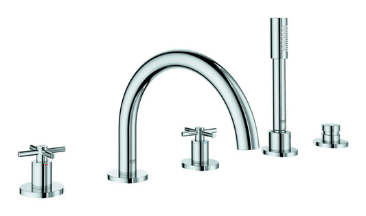 GROHE 25049003 Atrio New 5-Hole 2-Handle Deck Mount Roman Tub Faucet with 1.75 GPM Hand Shower - Chrome