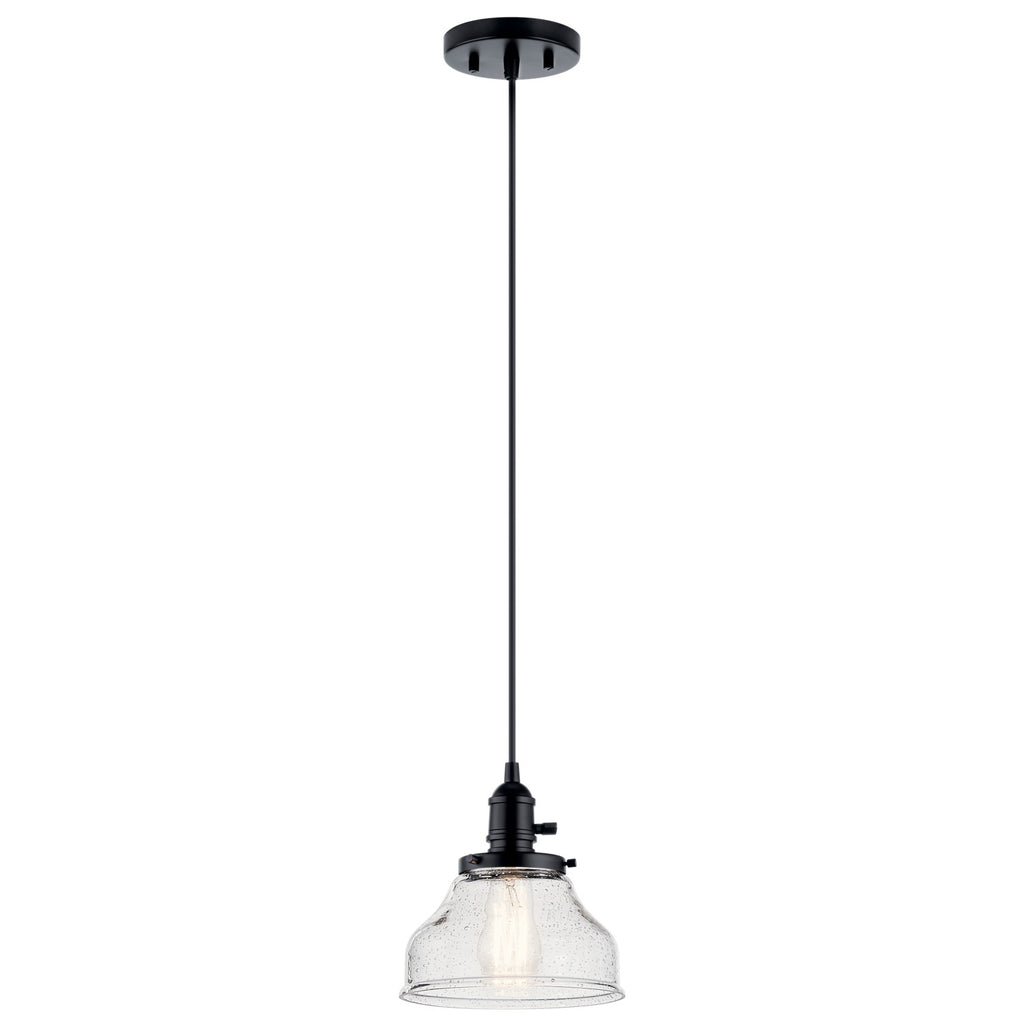 KICHLER 43850BK Avery 8.5 Inch 1 Light Bell Mini Pendant With Clear Seeded Glass In Black