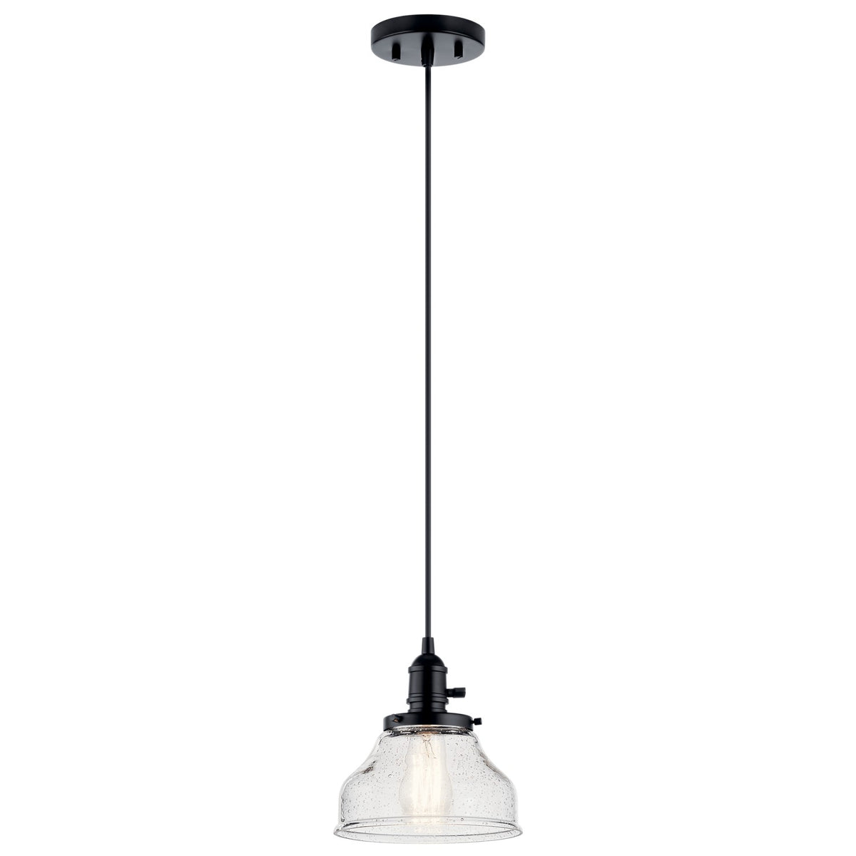 KICHLER 43850BK Avery 8.5 Inch 1 Light Bell Mini Pendant With Clear Seeded Glass In Black