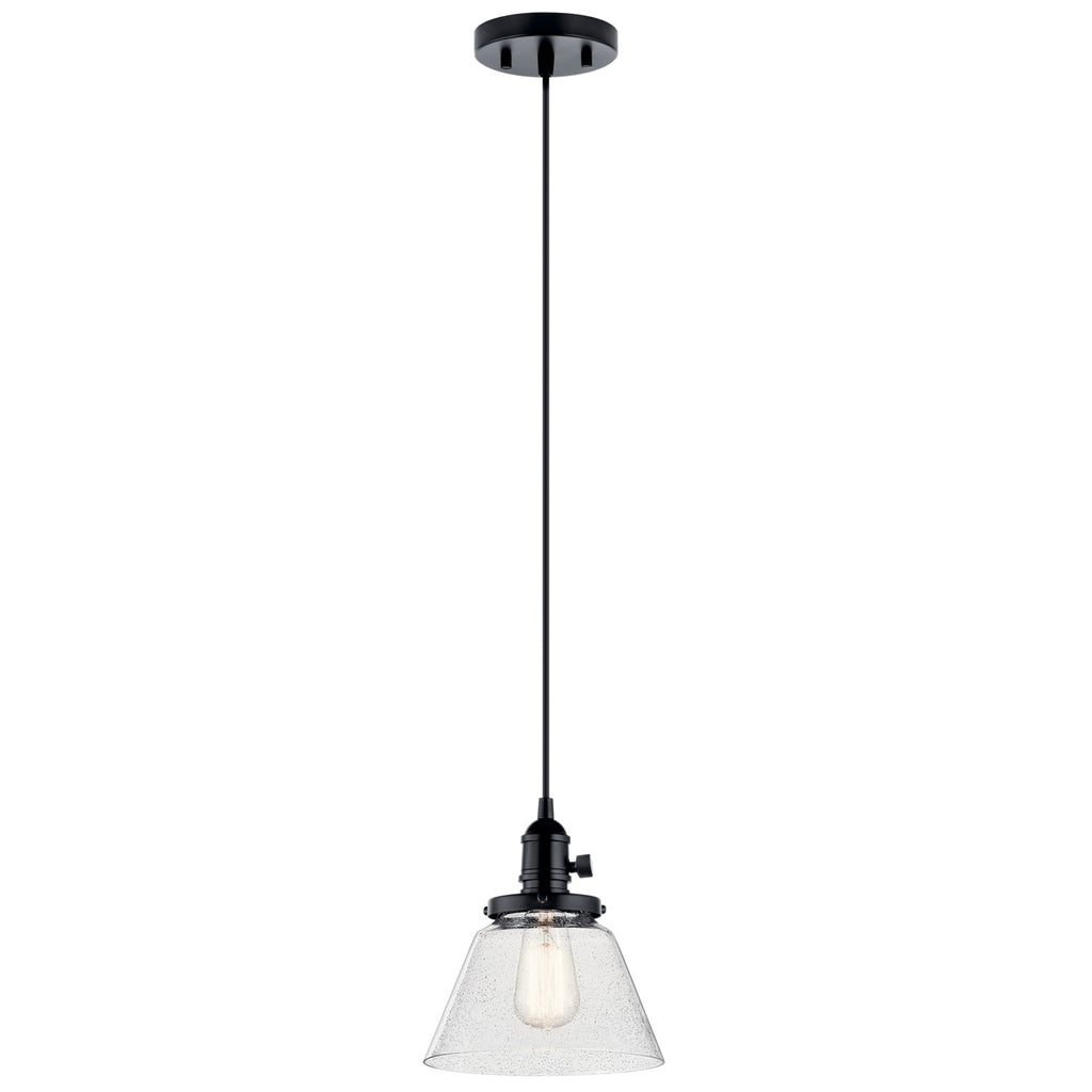 KICHLER 43851BK Avery 9 Inch 1 Light Cone Mini Pendant With Clear Seeded Glass In Black