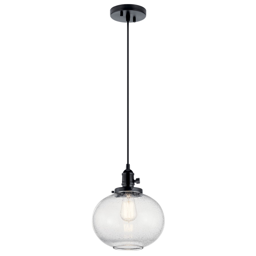 KICHLER 43852BK Avery 11.25 Inch 1 Light Mini Pendant With Clear Seeded Glass In Black