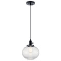 KICHLER 43852BK Avery 11.25 Inch 1 Light Mini Pendant With Clear Seeded Glass In Black