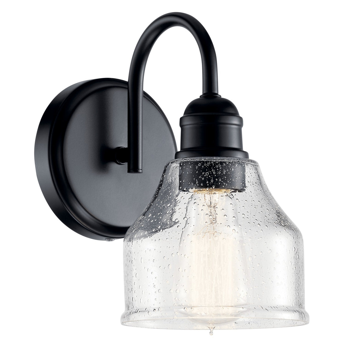 KICHLER 45971BK Avery 9.5 Inch 1 Light Wall Sconce With Clear Seeded Glass In Black
