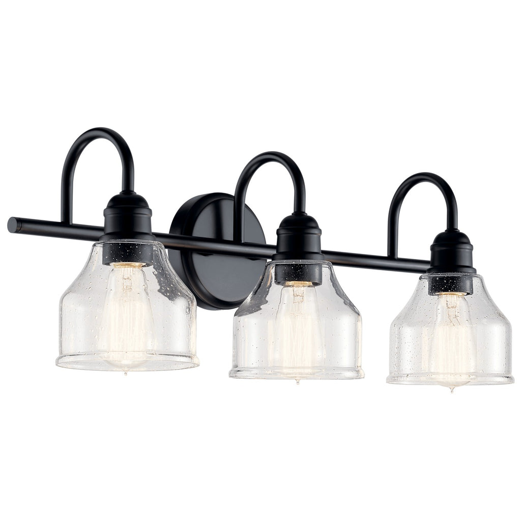 KICHLER 45973BK Avery 24 Inch 3 Light Vanity Light With Clear Seeded Glass In Black