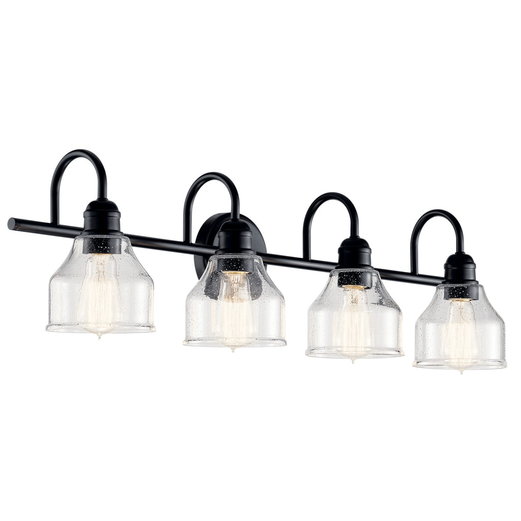 KICHLER 45974BK Avery 33.5 Inch 4 Light Vanity Light With Clear Seeded Glass In Black