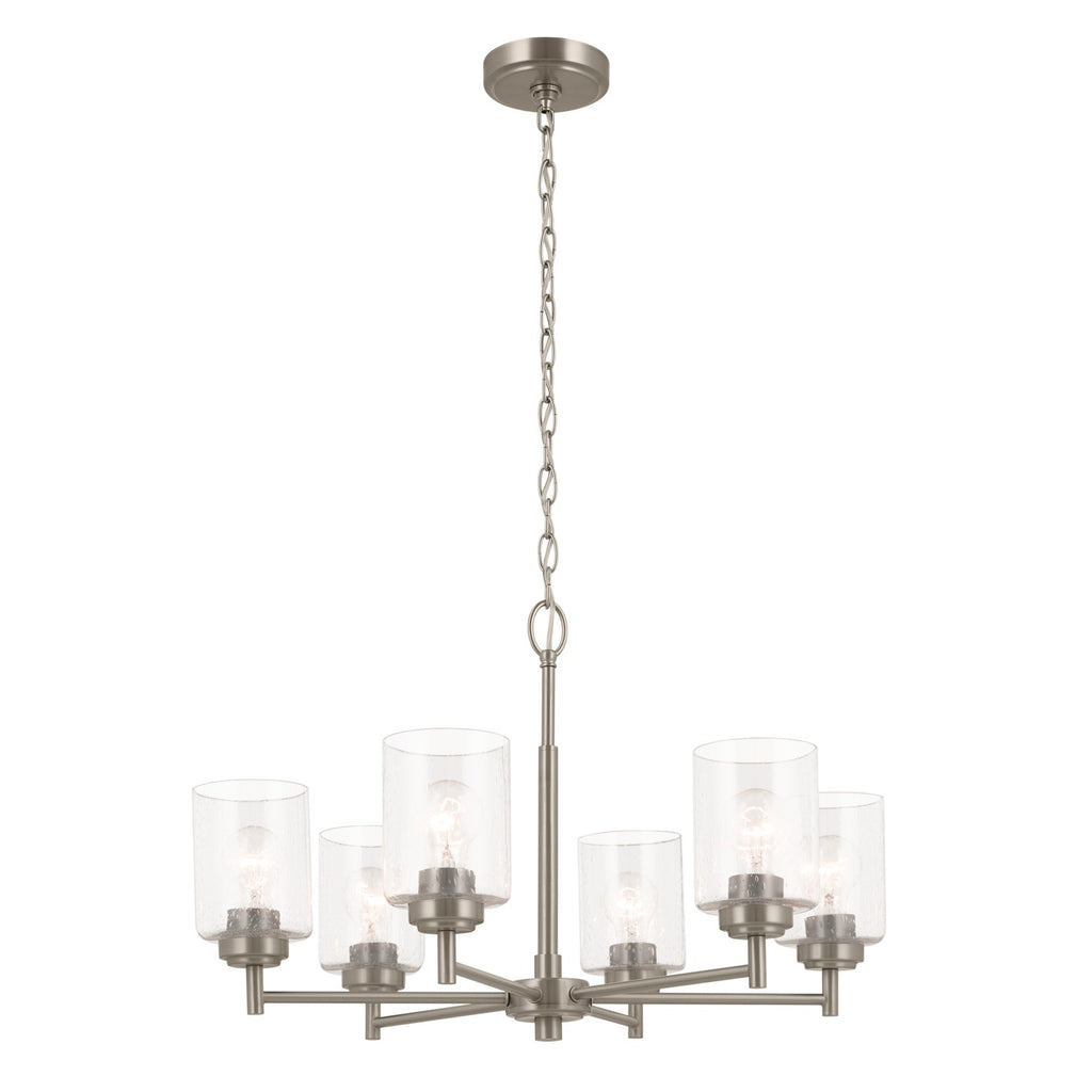 KICHLER 52616NI Winslow 26-Inch 6 Light Chandelier With Clear Seeded Glass In Brushed Nickel