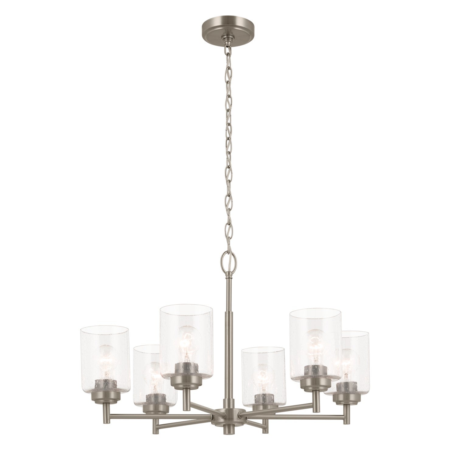KICHLER 52616NI Winslow 26-Inch 6 Light Chandelier With Clear Seeded Glass In Brushed Nickel