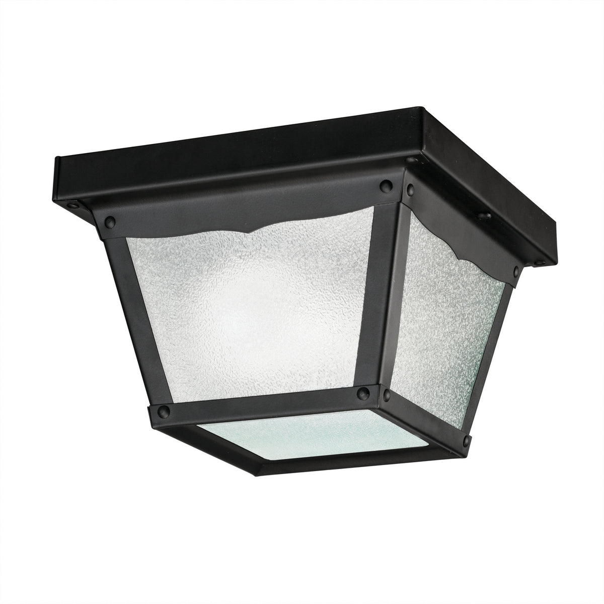KICHLER 365BK 7.5" 1 Light Outdoor Flush Mount With Clear Textured Glass In Black