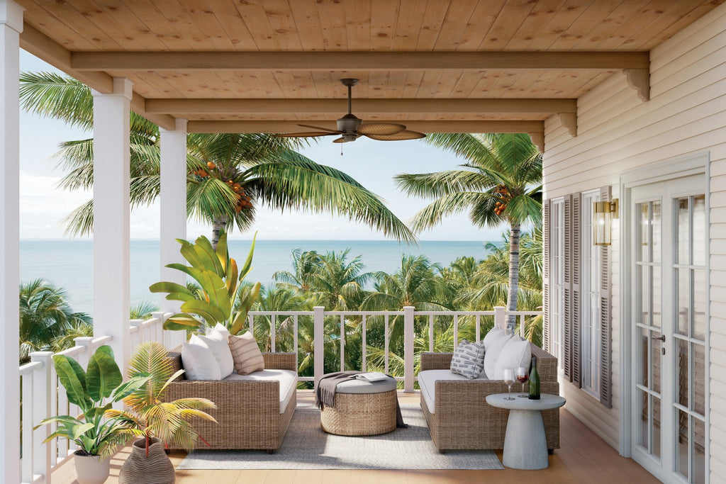 KICHLER 310095SNB 56 Inch Nani 5 Blade Weather+ Outdoor Ceiling Fan In Satin Natural Bronze And Ivory With Walnut Blades