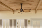 KICHLER 310095SNB 56 Inch Nani 5 Blade Weather+ Outdoor Ceiling Fan In Satin Natural Bronze And Ivory With Walnut Blades