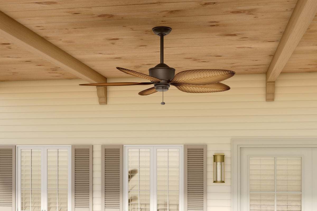 KICHLER 310095SNB 56 Inch Nani 5 Blade Weather+ Outdoor Ceiling Fan In Satin Natural Bronze And Ivory With Walnut Blades
