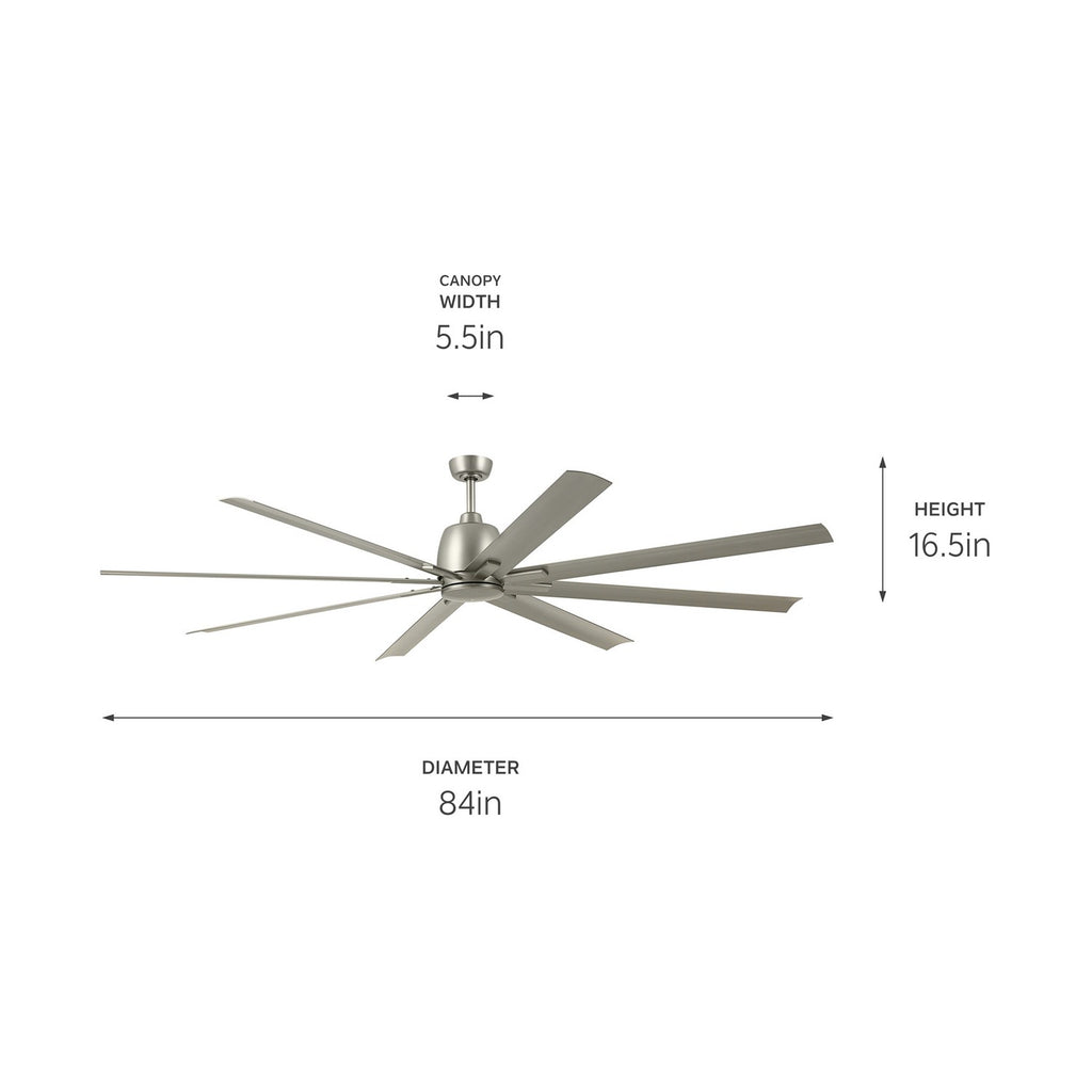 KICHLER 310285NI 84 Inch Breda 8 Blade Ceiling Fan In Brushed Nickel With Brushed Nickel Blades