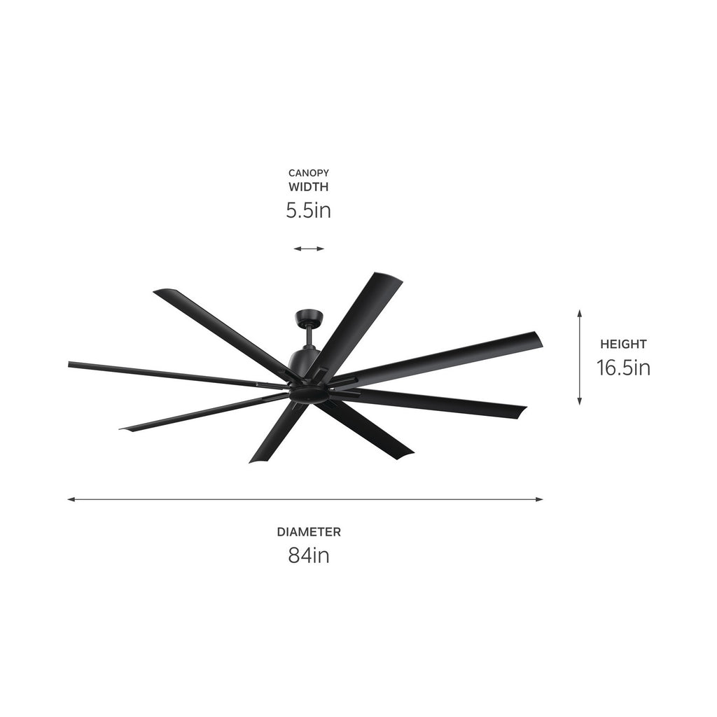 KICHLER 310285SBK 84 Inch Breda 8 Blade Ceiling Fan In Satin Black With Satin Black Blades