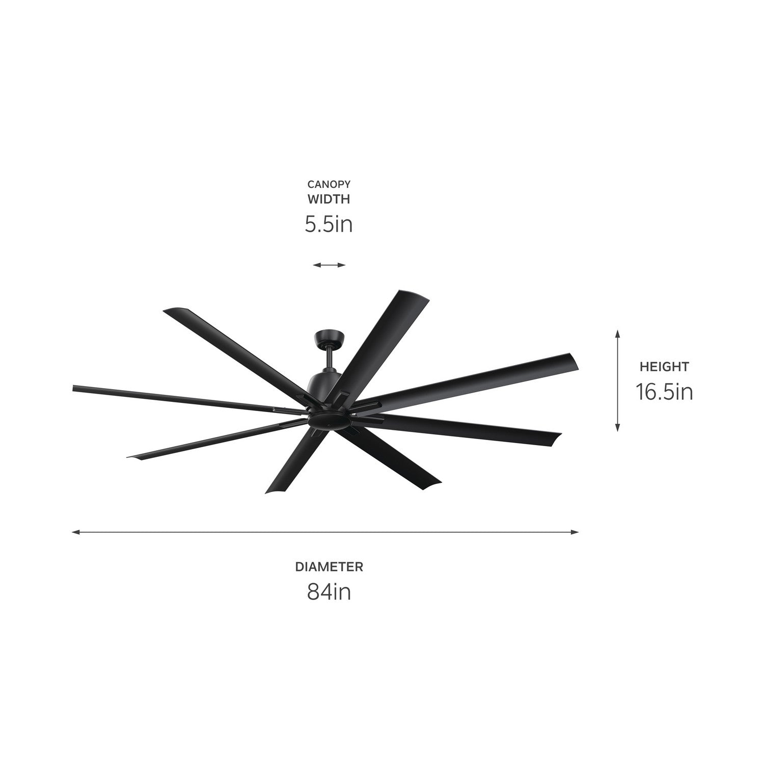 KICHLER 310285SBK 84 Inch Breda 8 Blade Ceiling Fan In Satin Black With Satin Black Blades