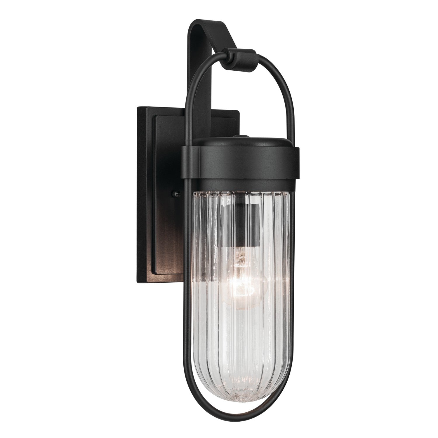 KICHLER 59124BKT Brix 19.25 Inch 1 Light Outdoor Wall Light With Ribbed Clear Glass In Textured Black
