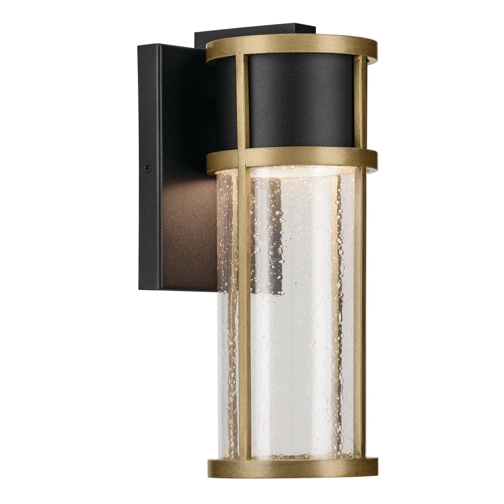 KICHLER 59139BKT Camillo 12 Inch Led Outdoor Wall Light With Clear Seeded Glass In Textured Black With Natural Brass