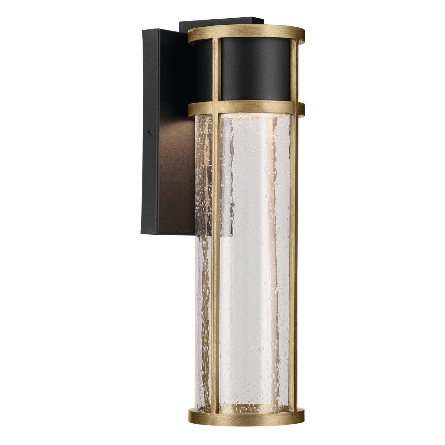 KICHLER 59140BKT Camillo 15.75 Inch Led Outdoor Wall Light With Clear Seeded Glass In Textured Black With Natural Brass