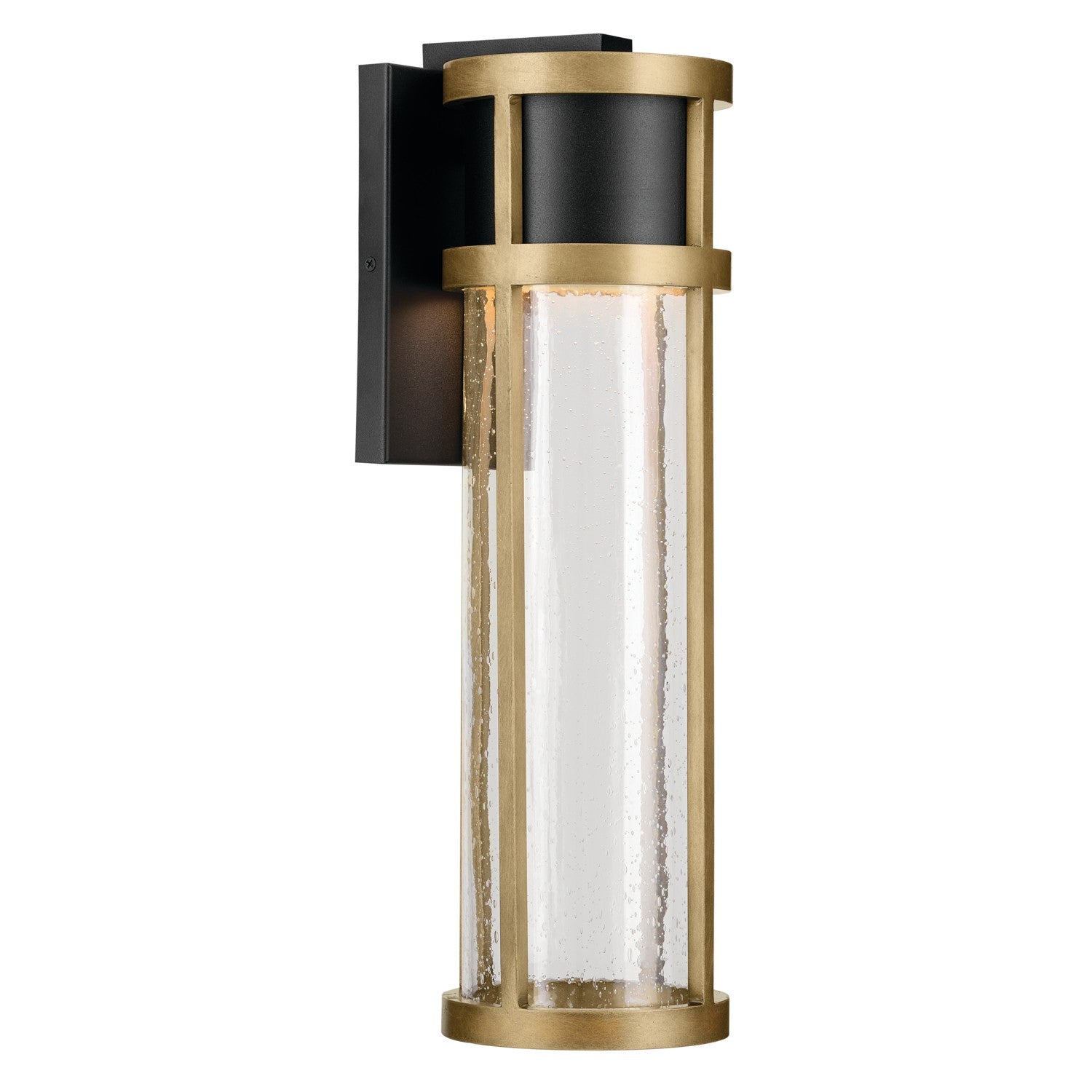 KICHLER 59141BKT Camillo 20 Inch Led Outdoor Wall Light With Clear Seeded Glass In Textured Black With Natural Brass