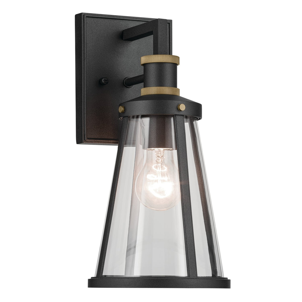 KICHLER 59146BKT Talman 13.25 Inch 1 Light Outdoor Wall Light With Clear Glass In Textured Black And Natural Brass