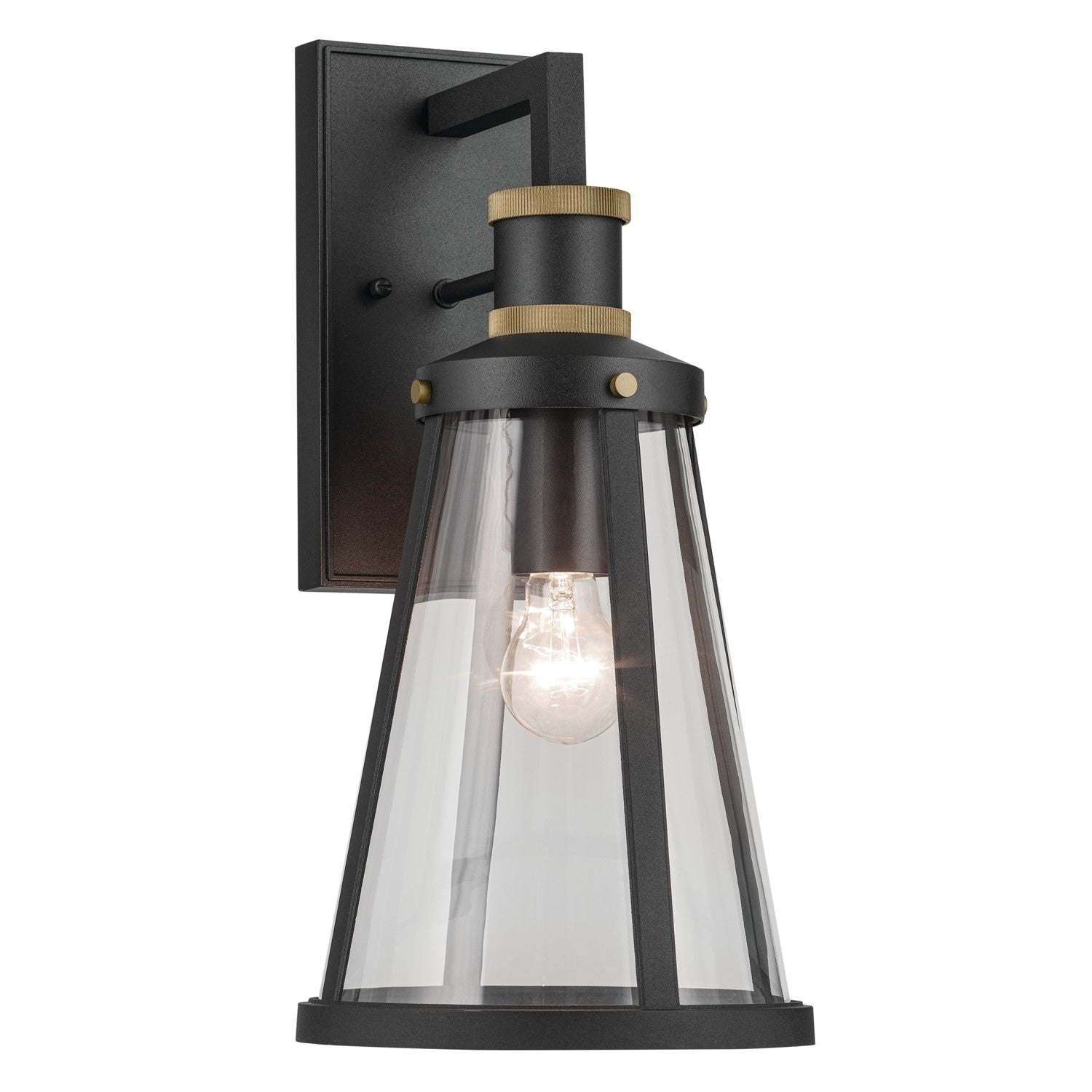 KICHLER 59147BKT Talman 18 Inch 1 Light Outdoor Wall Light With Clear Glass In Textured Black And Natural Brass