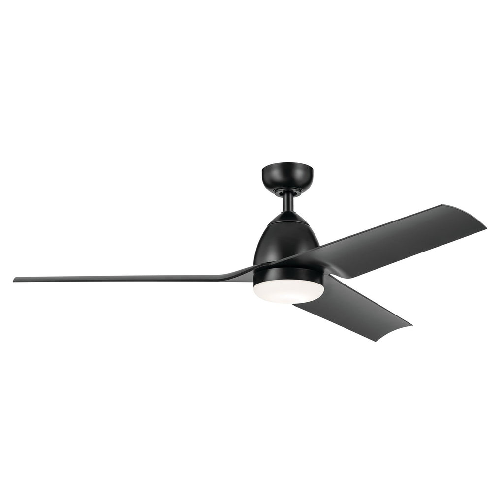 KICHLER 310254SBK 54 Inch Fit Ceiling Fan With Satin Etched Cased Opal Glass In Satin Black With Satin Black Blades