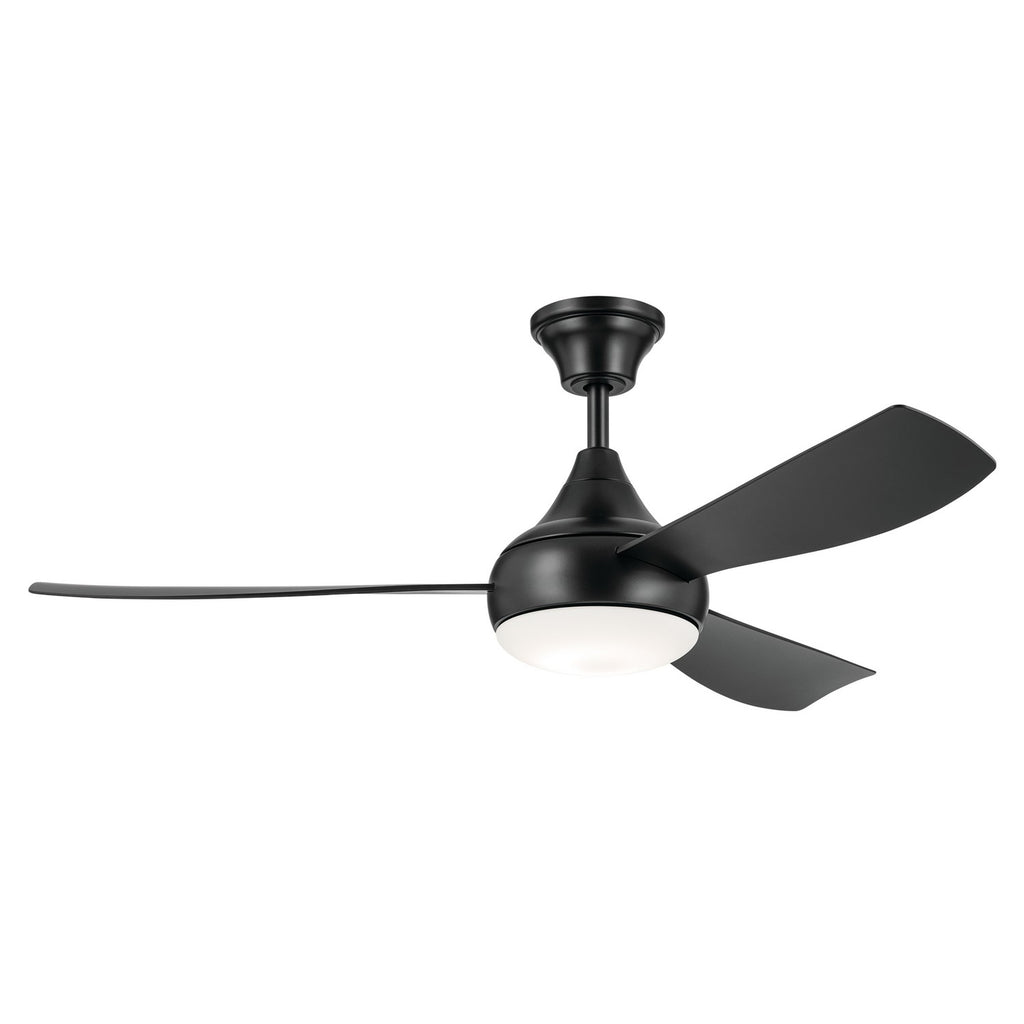KICHLER 310354SBK 54 Inch Ample Ceiling Fan With Satin Etched Cased Opal Glass In Satin Black With Satin Black Blades