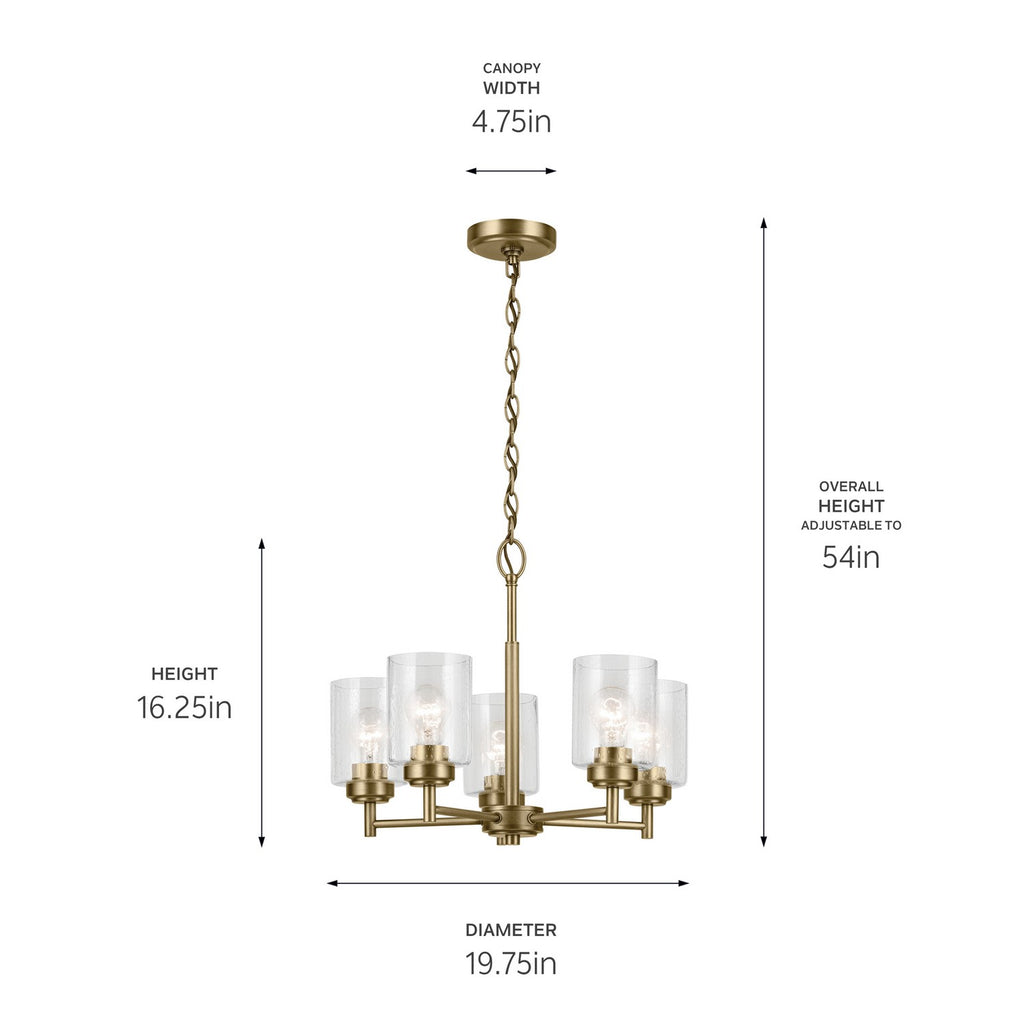 KICHLER 44030NBR Winslow 16.25" 5-Light Chandelier With Clear Seeded Glass In Natural Brass